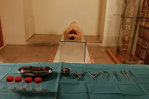 Franais: Tissue sampling operation of an Egyptian mummy