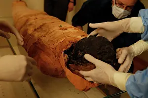 Franais: Tissue sampling operation of an Egyptian mummy