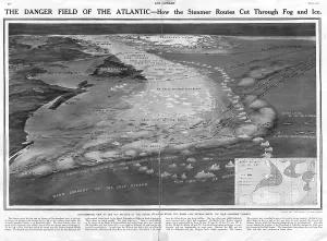 Icebergs: Titanic - Danger Field of the Atlantic with routes