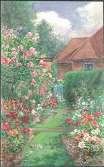 Pressland: (No title). Garden with path, flower borders and house