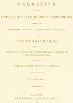 Belzoni: Title page of Belzoni's book