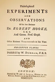 1726: Title page of Philosophical Experiments and Observations