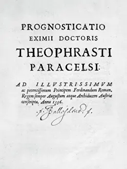 Botanist: Title page from Prognostications, 1536 by Paracelsus