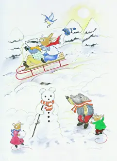 Hedgehog: Toboggan and snowman scene