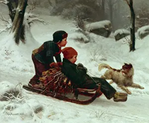 Toboggan: Tobogganing ' two boys and a dog