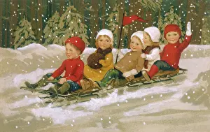 Tobogganing: Tobogganing fun in Winter