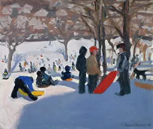 Tobogganing: Tobogganing Scene ' boys with sledge