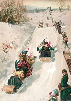 Sledging: Tobogganing in the snow in winter