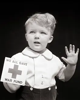 Decal: Toddler Boy in Window with We All Gave World War