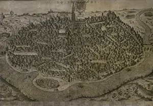 Ambrogio: Toledo, Spain. View of the city. 1585. Etching