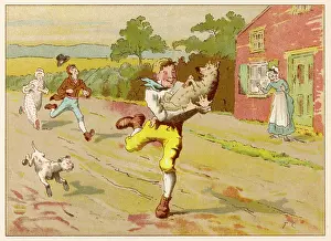 Pipers: Tom the Piper's Son running with stolen pig
