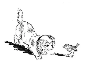 Storycard: Tom Tit's Mistake - puppy and bird