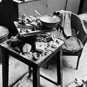 Plaster: Tools and Bowl in Henry Moore's studio at Perry Green