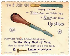 Rasp: Tools with comic verse on a Christmas card