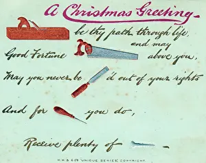 Rasp: Tools with comic verse on a Christmas card