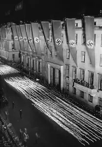 Torchlight: Torchlight procession on the eve of Hitler's birthday in