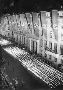 Torches: Torchlight procession in honor of Adolf Hitler's birthday, 1