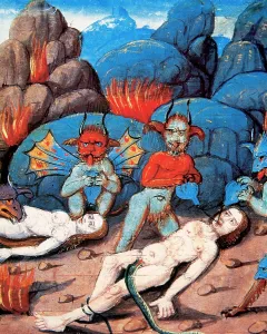 Demon: Torment of the damned. Miniature. 15th century. France. Tres