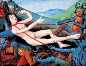 Demon: Torment of the damned. Miniature. 15th century. France. Tres
