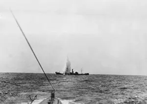 Torpedoed: Torpedo hit on an Allied freighter, 1917