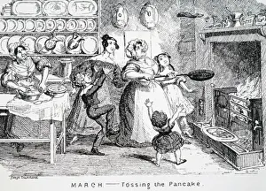 1837: Tossing the pan cake, a typical kitchen of the date, 1837