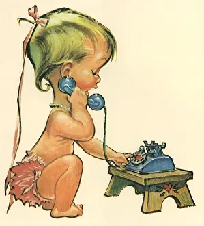 Adorable: Tot on Telephone