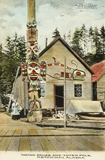 Totem: Totem Pole and Native American House