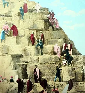 Cubes: Tourists climbing the Great Pyramid, Egypt, Victorian period