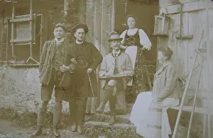Zither: Five Tourists in front of a farmhouse