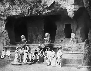 Shiva: Tourists at the temples of Elephanta, 1906