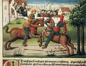 Ogier: Tournament. Miniature of Ogier le Danois, by