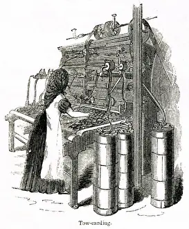 Carding: Tow carding in a Yorkshire flax mill