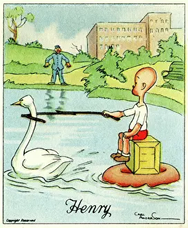 Towed: Towed by a swan, Henry cartoon by Carl Anderson