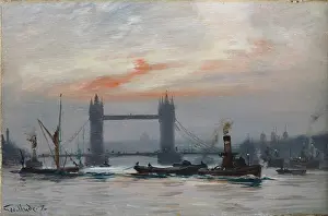 Pownall: Tower Bridge ' the River Thames with boats