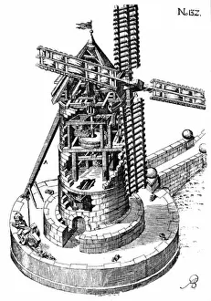 Sectional: Tower mill: Sectional view of windmill showing
