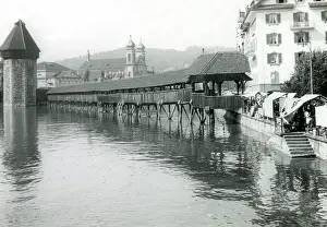 Lucerne: Tower and span of Chapel Bridge, Lucerne, Switzerland