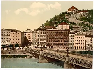Kapuzinerberg: Town bridge, convent and Kapuzinerberg, Salzburg, Austro-Hun