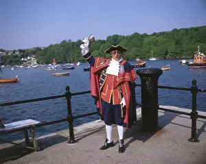 Cryer: Town crier in action, Fowey, Cornwall