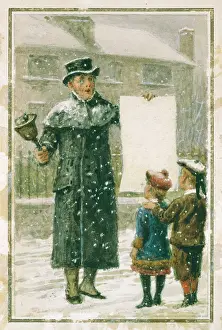Crier: Town Crier ' and two children in the snow
