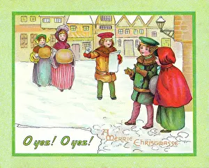 Crier: Town crier on a Christmas card