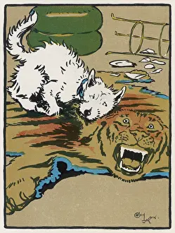 Feels: Towser the dog fights a tiger rug