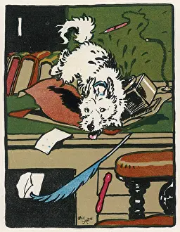 Pens: Towser the dog on his master's desk