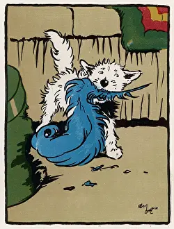 Destroying: Towser the dog tears things up