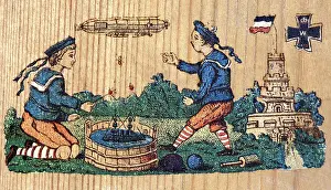 Decal: toys, Bavaria, circa 1908, children playing war