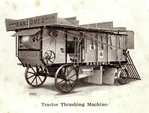 Threshing: Tractor thrashing machine made by Ransomes of Ipswich