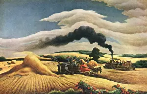Threshing: Tractors in Field