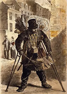 Peddler: trade, peddler with brooms, spoons and cups