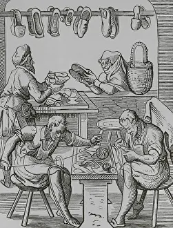 Lacroix: The trades. The shoemaker, 16th century. Engraving