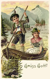 Dirndl: tradition / folklore, Germany, Bavaria, boat