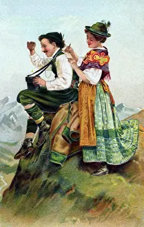 Dirndl: tradition / folklore, Germany, postcard with